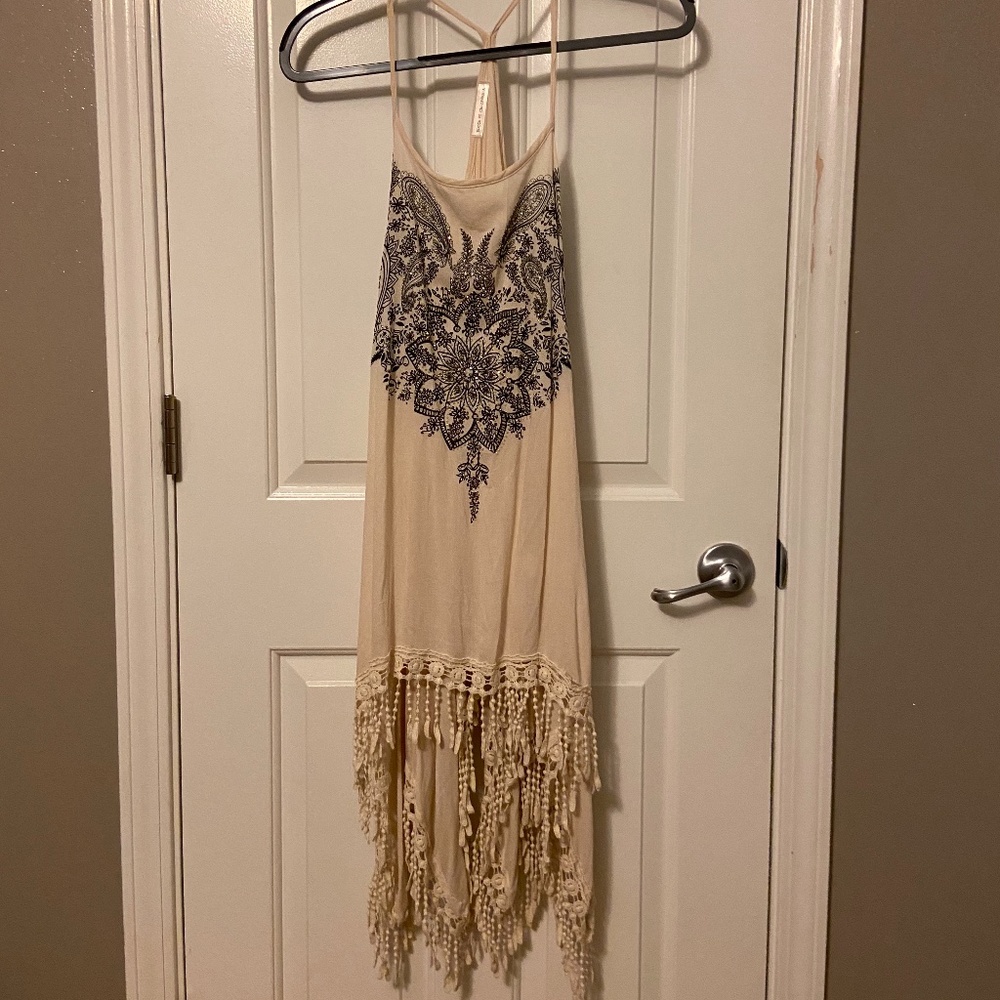 White with black design dress